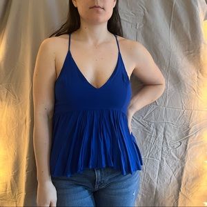 Blue plunge v-neck top